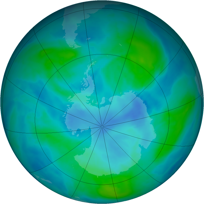 Antarctic ozone map for 01 March 2015